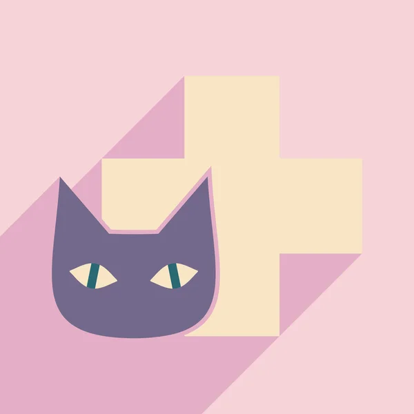 Plochá s ikonou stín a mobilních aplikací kočky veterinární — Stockový vektor
