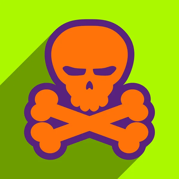 Piso con icono de sombra y aplicación móvil huesos del cráneo de Halloween — Archivo Imágenes Vectoriales