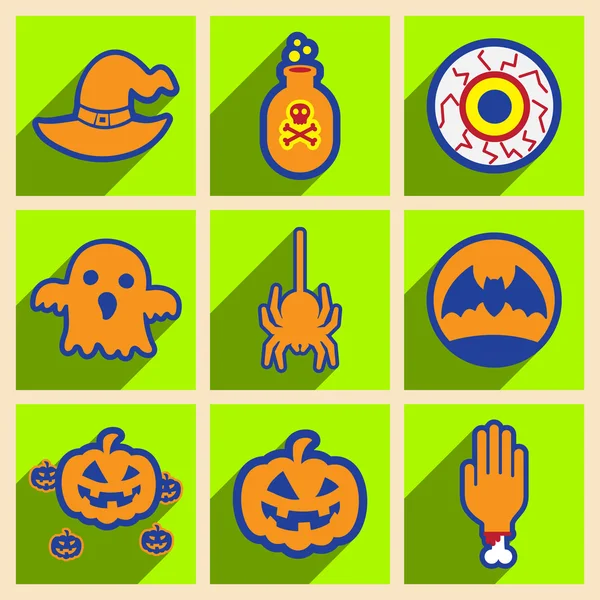 Piso con concepto de sombra y aplicación móvil iconos de Halloween — Archivo Imágenes Vectoriales