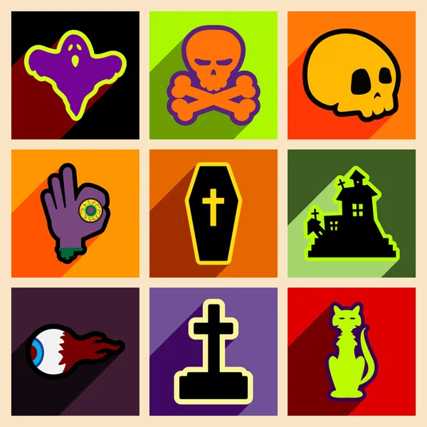 Piso con concepto de sombra y aplicación móvil iconos de Halloween — Archivo Imágenes Vectoriales