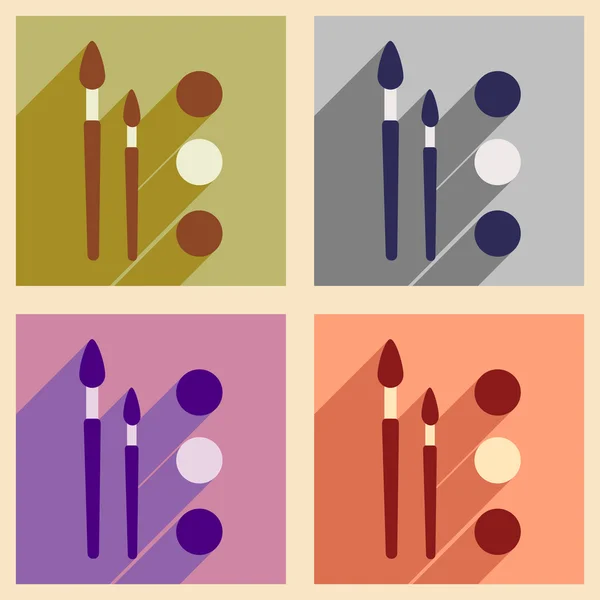 Concept plat avec ombre et palette de brosses d'application mobile — Image vectorielle