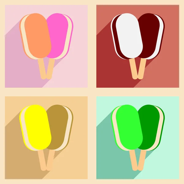 Plano com conceito de sombra e aplicação móvel ice lolly —  Vetores de Stock