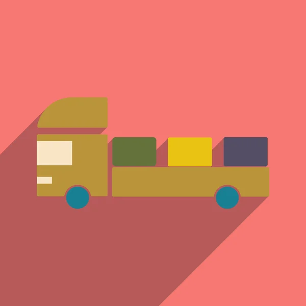 Lapos, árnyék ikon és a mobil alkalmazás szállítás teherautó — Stock Vector