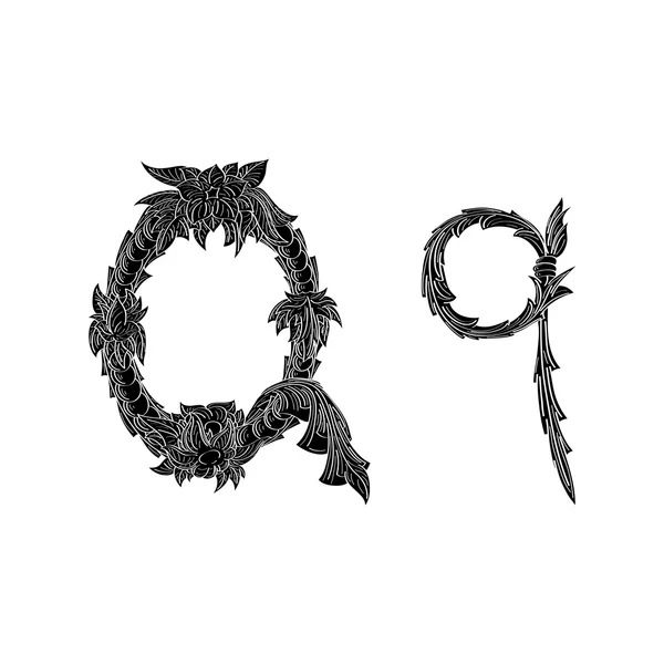Abstrato letra Q logotipo ícone preto e branco design — Vetor de Stock