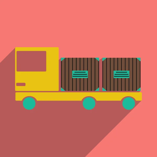 Plano com ícone de sombra e aplicação móvel de logística de carga de carro — Vetor de Stock