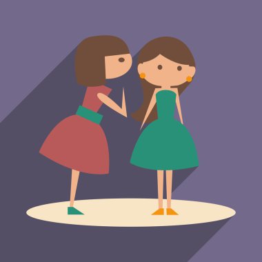 Düz gölge simgesi ve mobil uygulama kadın konuşma ile