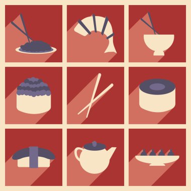 Düz gölge kavramı ve mobil uygulama Japon aperatifler