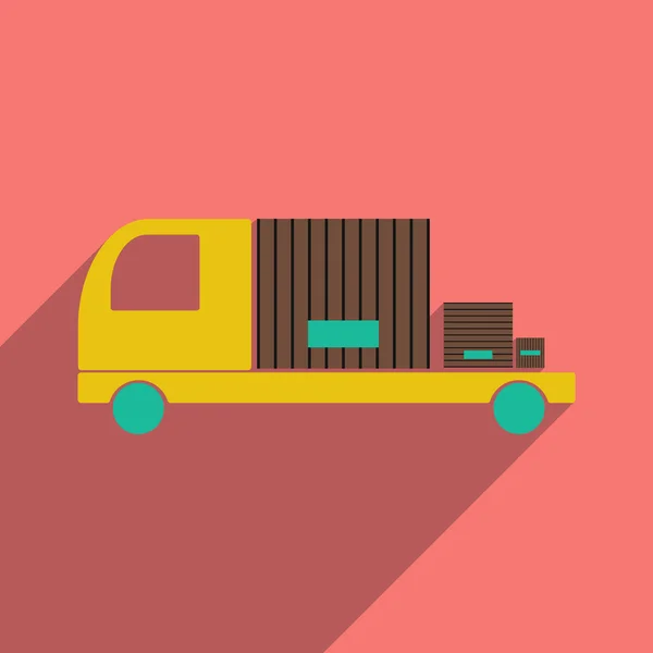 Lapos, árnyék ikon és a mobil alkalmazás autó cargo logistics — Stock Vector