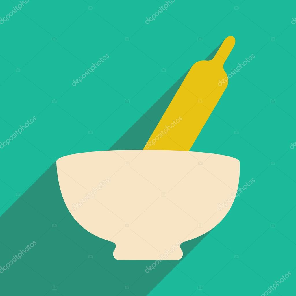 Flat with shadow icon and mobile application mortar
