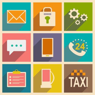 Düz gölge kavramı ve mobil uygulama hizmeti simgelerini ile