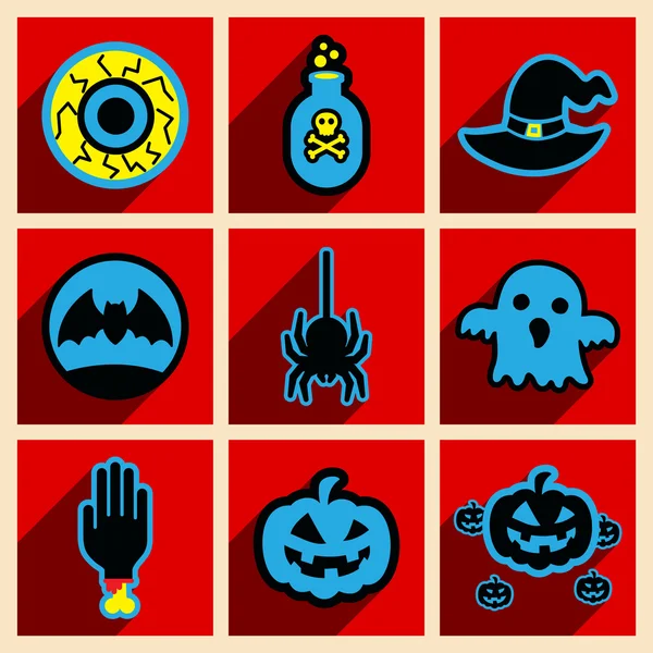 Plat avec concept d'ombre et application mobile icônes Halloween — Image vectorielle