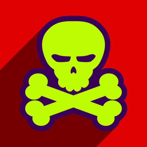 Plat avec icône d'ombre et application mobile Halloween os du crâne — Image vectorielle