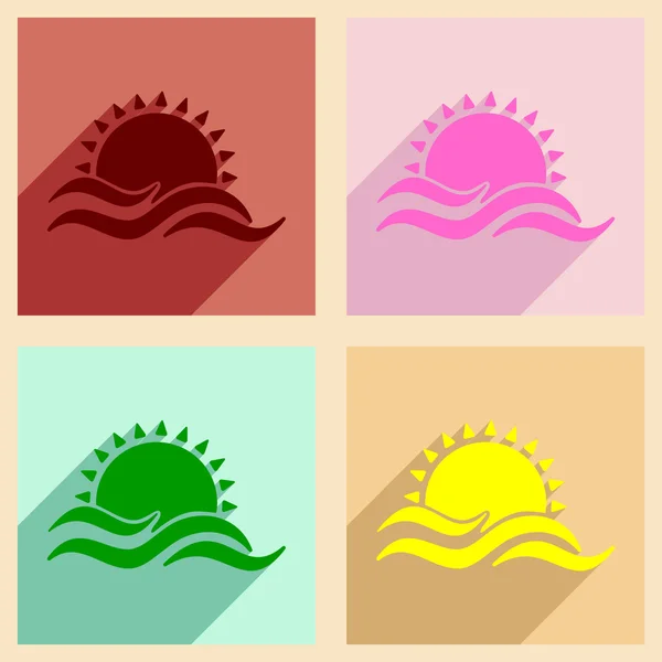 Plano com conceito de sombra e aplicação móvel por do sol do mar — Vetor de Stock
