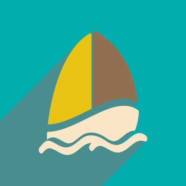 Düz gölge simgesi ve mobil applacation yelkenli tekne ile — Stok Vektör
