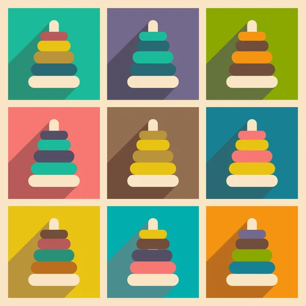 Plat avec concept d'ombre et application mobile pyramide jouet — Image vectorielle