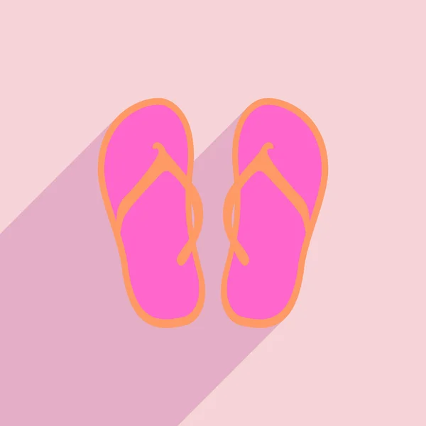 Piso con icono de sombra y zapatillas de playa de aplicación móvil — Vector de stock