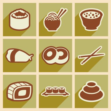 Düz gölge kavramı ile şık arka planlar üzerinde Japonca gıda