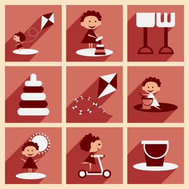 Düz gölge kavramı ve mobil uygulama çocuklar oyuncakları ile