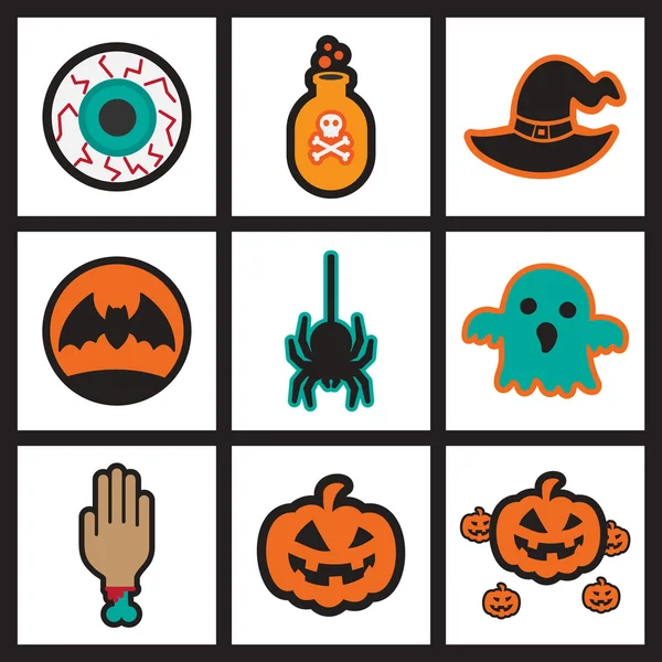 Piso con concepto de sombra y aplicación móvil iconos de Halloween — Archivo Imágenes Vectoriales