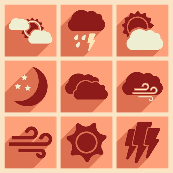 Concept plat avec ombre et application mobile Conditions météorologiques — Image vectorielle