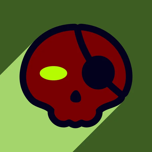Flach mit Schattensymbol Piratenschädel auf farbigem Hintergrund — Stockvektor