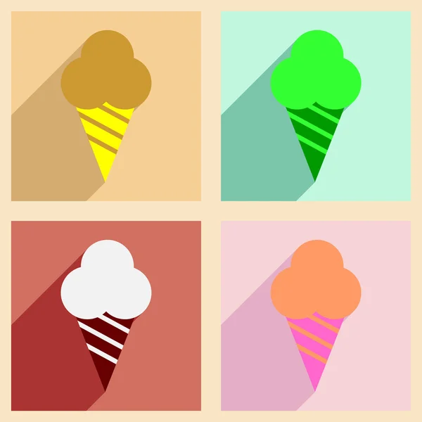 Piso con concepto de sombra y aplicación móvil cono de helado — Archivo Imágenes Vectoriales