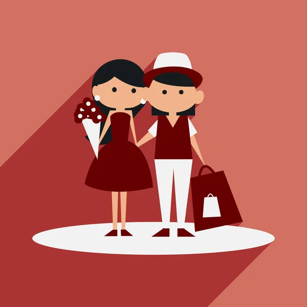 Plano com ícone de sombra e aplicativo móvel casal jovem —  Vetores de Stock