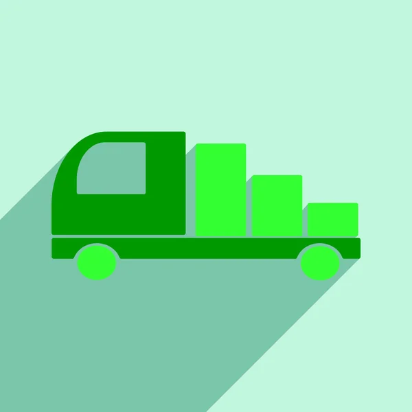 Επίπεδη με σκιά εικονίδιο και κινητή εφαρμογή φορτηγό παράδοσης — Διανυσματικό Αρχείο