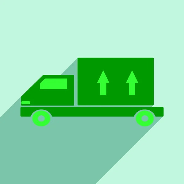 Plat avec icône d'ombre et camion de livraison d'application mobile — Image vectorielle
