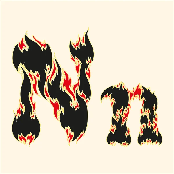 Tüzes betűtípus betű N illusztráció fehér háttér — Stock Vector