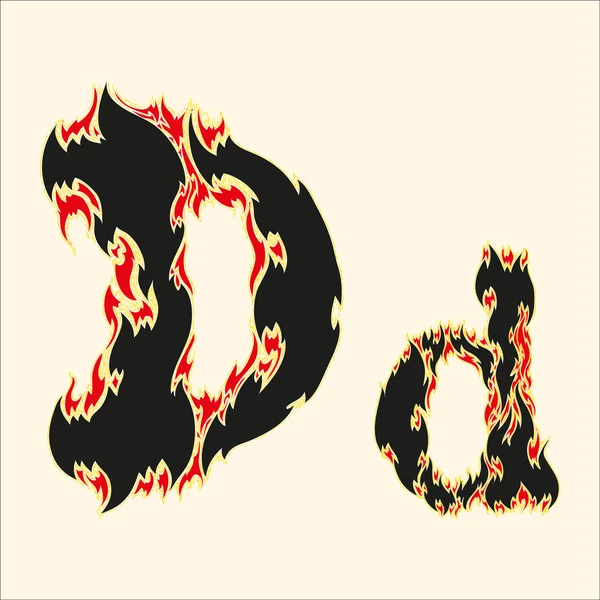 Fiery font Lettera D Illustrazione su sfondo bianco — Vettoriale Stock