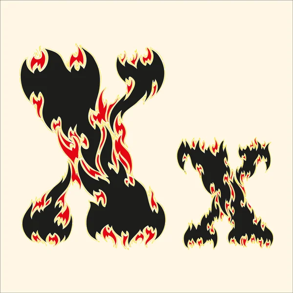 Tüzes betűtípus betű X illusztráció fehér háttér — Stock Vector
