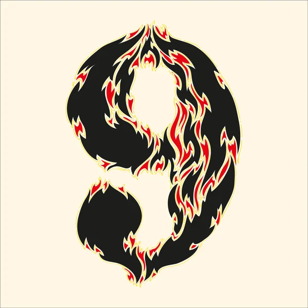 Fiery font number 9 Illustration sur fond blanc — Image vectorielle