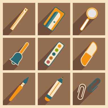 Gölge kavramı ile düz ve mobil uygulama okul malzemeleri