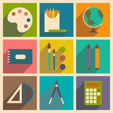 Gölge kavramı ile düz ve mobil uygulama okul malzemeleri