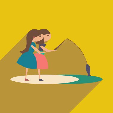 Düz gölge simgesi ve mobil uygulama kız