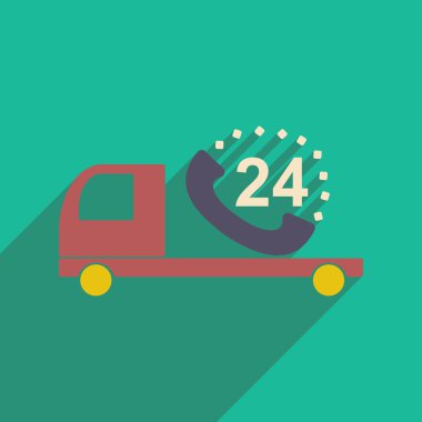 Düz gölge simgesi mobil uygulama araba ile saat hizmet yuvarlak