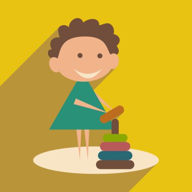 Düz gölge simgesi ve piramit oynayan mobil uygulama çocuk ile