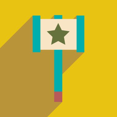 Düz gölge simgesi ve mobil uygulama oyuncak çekiç ile