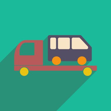 Düz gölge simgesi ve mobil uygulama çekici kamyon araba ile