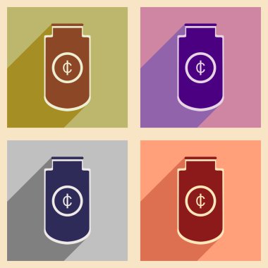 Düz gölge simgesi kavramı şık çanta ile paralar için