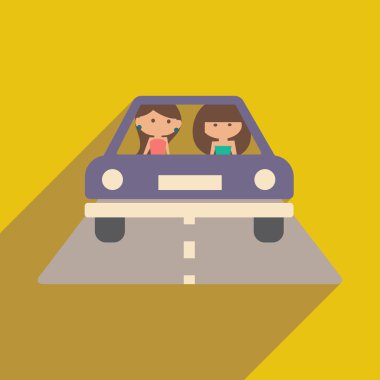 Düz gölge simgesi ve mobil uygulama kız araba ile
