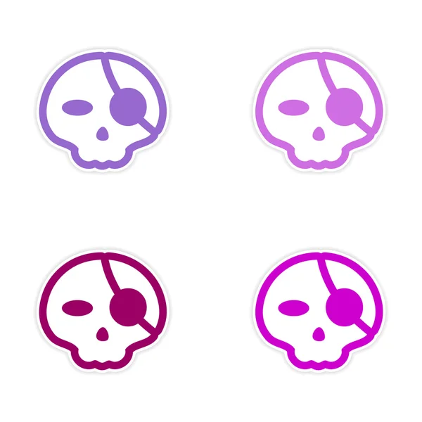 Assembly sticker stylish skull with eye patch on white background — Stock Vector