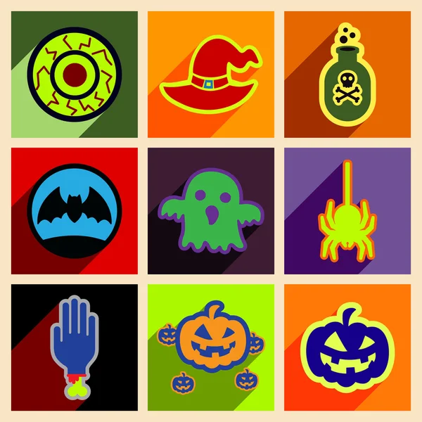 Flat with shadow concept and mobile application halloween icons — Stock Vector