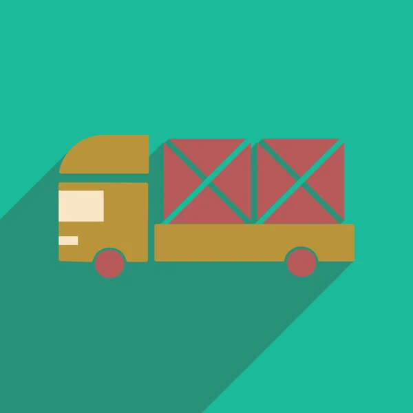 Piso con icono de sombra y camión de entrega de aplicaciones móviles — Vector de stock
