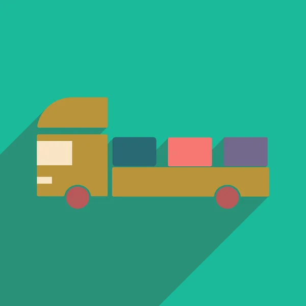 Mieszkanie z cień ikona i ciężarówka dostawa mobilnych aplikacji — Wektor stockowy