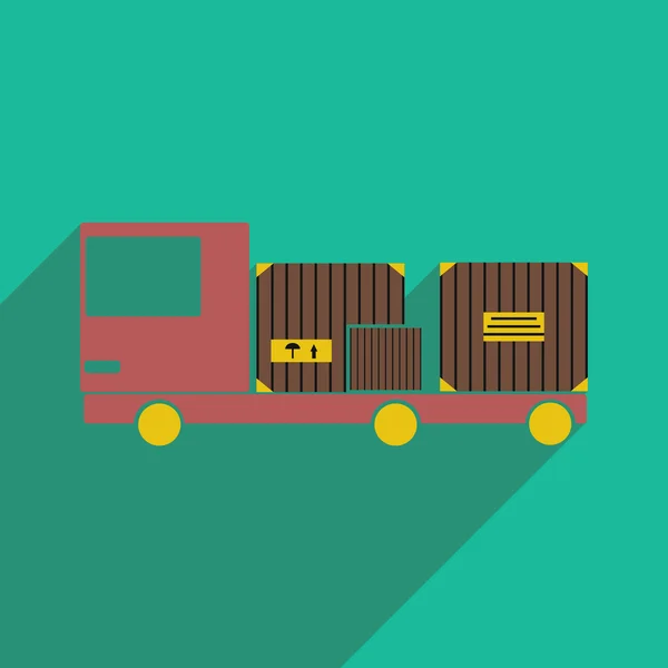 Plano com ícone de sombra e aplicação móvel de logística de carga de carro —  Vetores de Stock