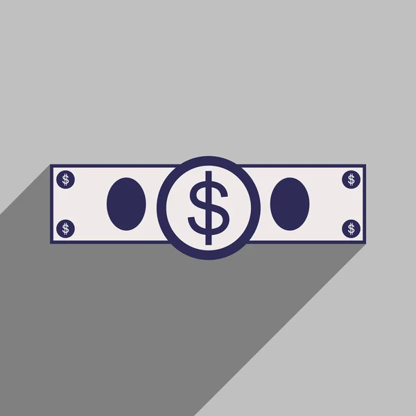 Plano com ícone sombra Elegante nota de dólar — Vetor de Stock