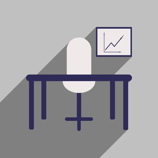 Wohnung mit Schatten Ikone Büroschreibtisch Stuhl Diagramm — Stockvektor