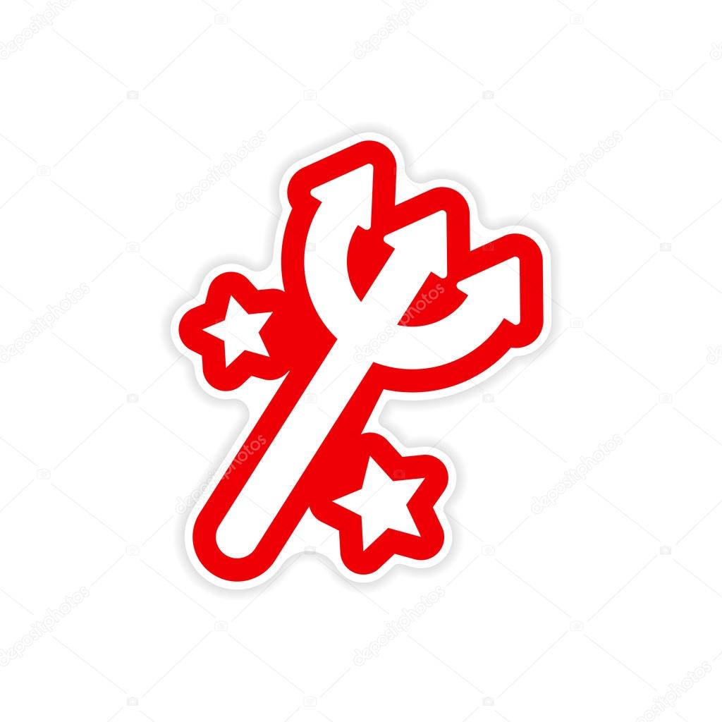 Sticker magic trident with stars on a white background